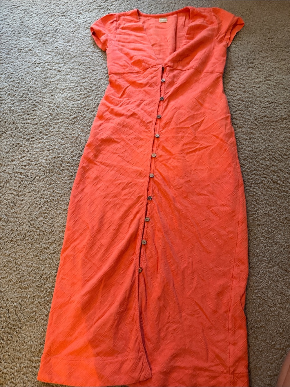 Free People Coral Button-Front Maxi Dress